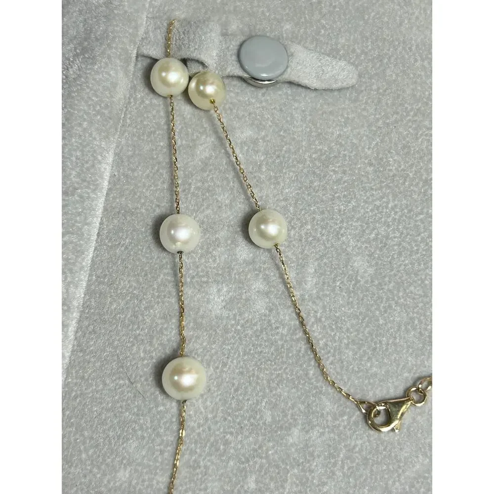 Shane Jewelry 14k solid yellow gold white pearl station chain necklace 18” 8.54g - Picture 4 of 13